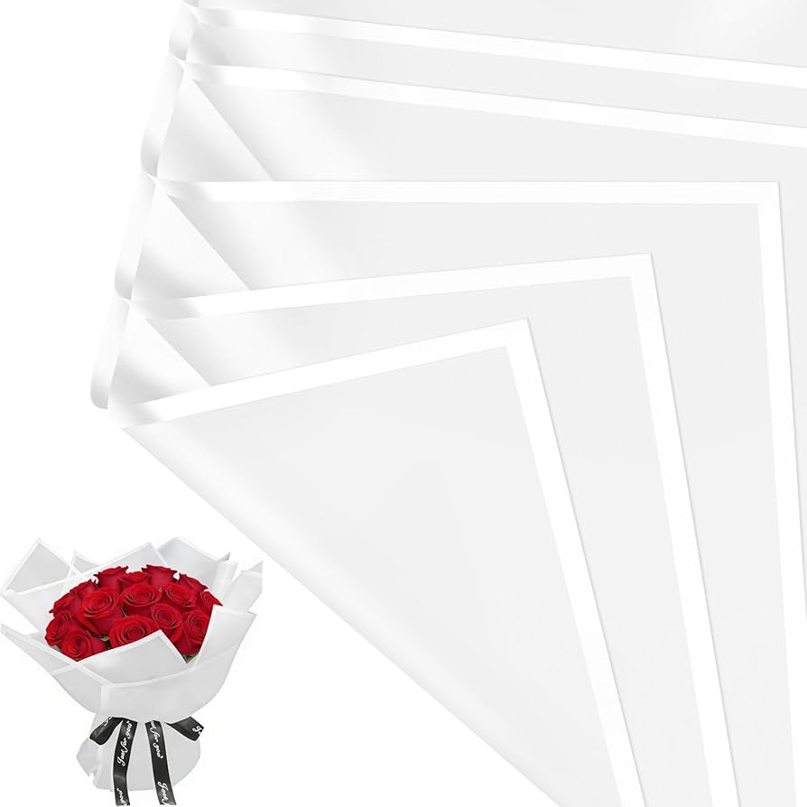 Waterproof Korean Flower Wrapping Paper – White with White Rim (20 Sheets)