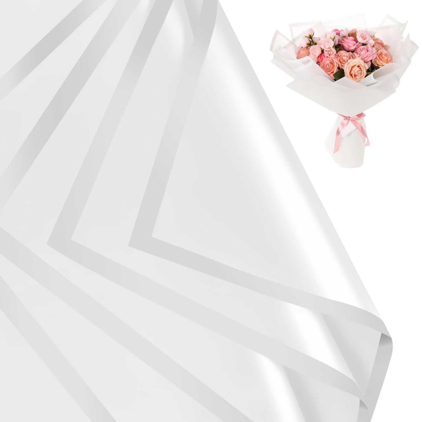 Waterproof Korean Flower Wrapping Paper – White with White Rim (20 Sheets)