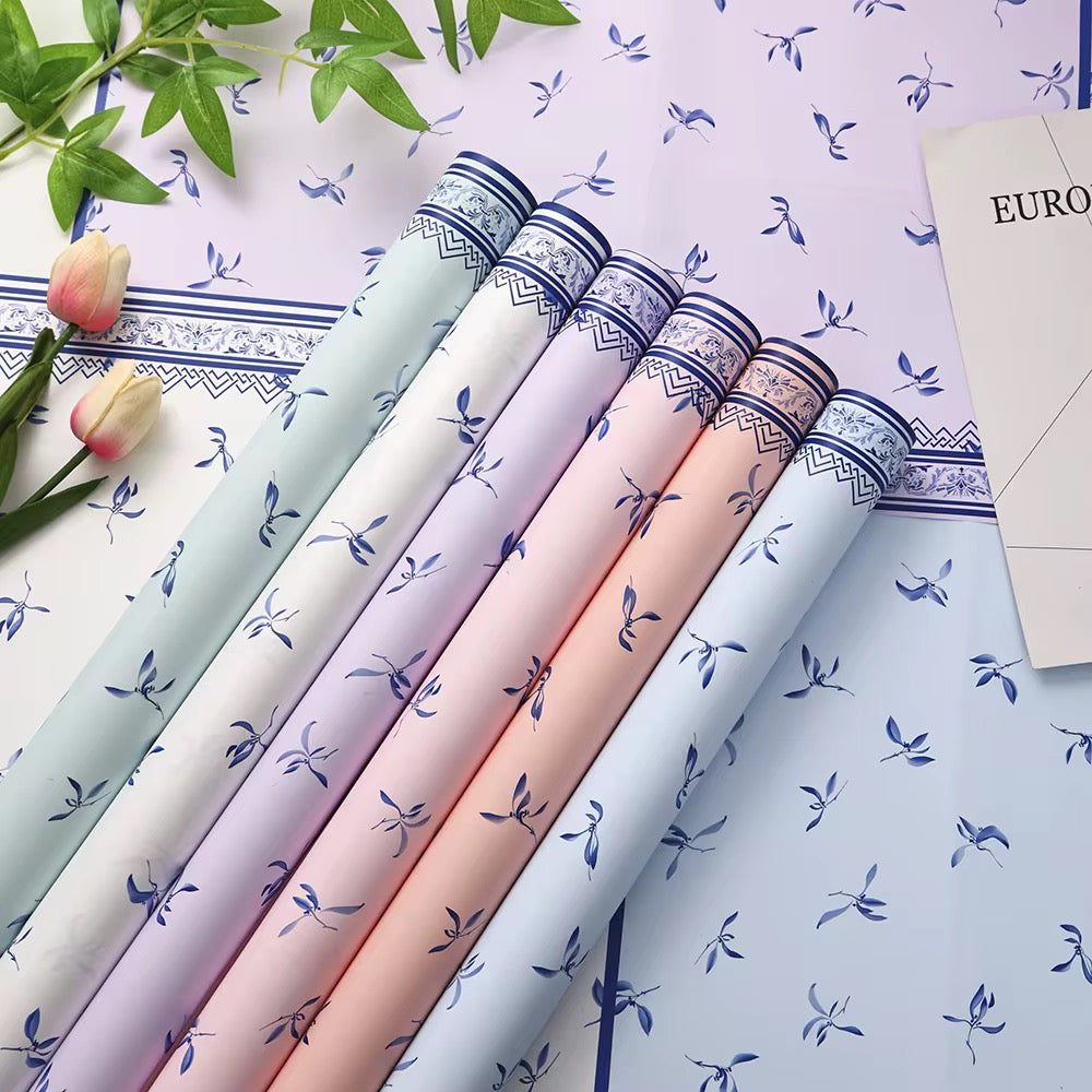 Waterproof Floral Bouquet Wrapping Paper with Decorative Border & Mini Flower Print – 20 Sheet Pack | Premium Flower Gift Wrap | 58×58cm