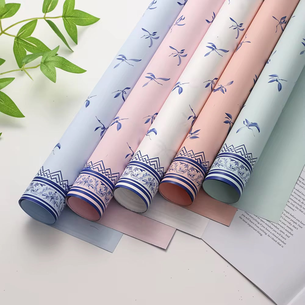 Waterproof Floral Bouquet Wrapping Paper with Decorative Border & Mini Flower Print – 20 Sheet Pack | Premium Flower Gift Wrap | 58×58cm